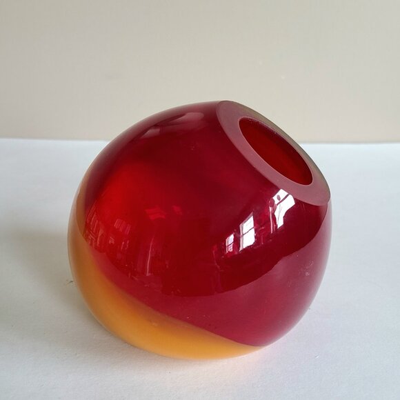 Murano(?) red yellow asymmetrical round organic contemporary design shape vase. - Picture 7 of 10